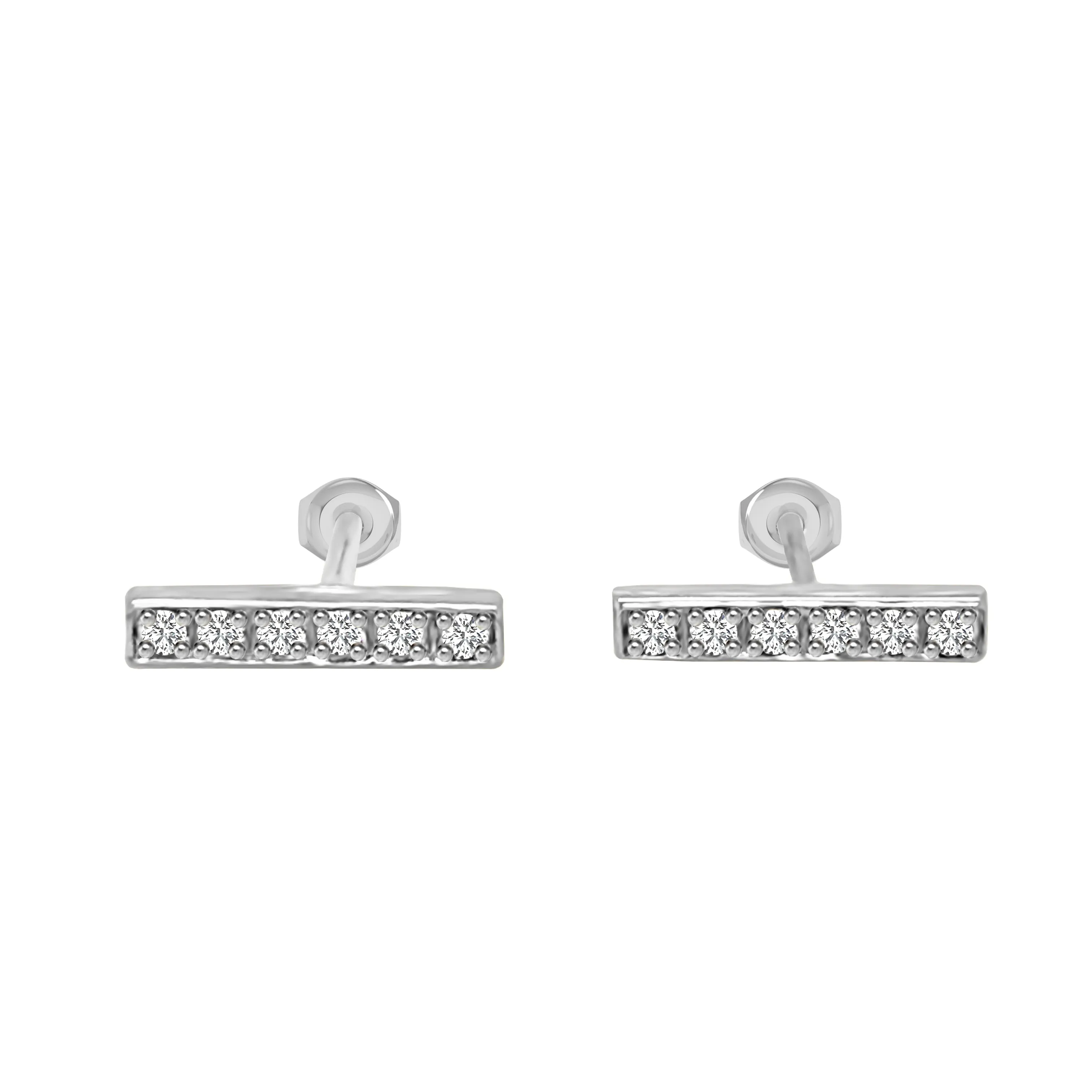 0.12Ct Diamond Bar Earrings Special in 14K Gold