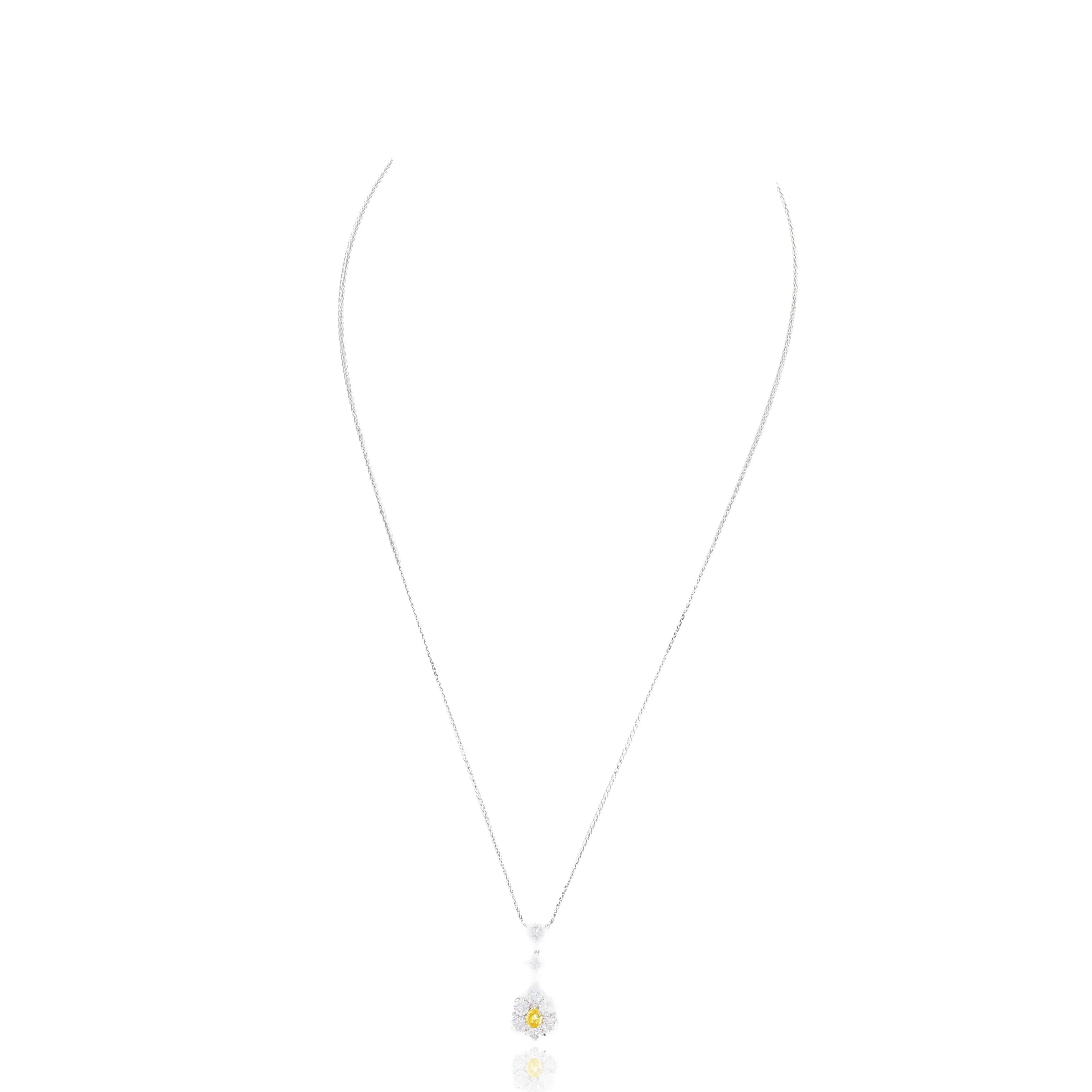 0.18 Carat Fancy Vivid Orangy Yellow Pear Diamond Necklace