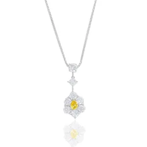 0.18 Carat Fancy Vivid Orangy Yellow Pear Diamond Necklace