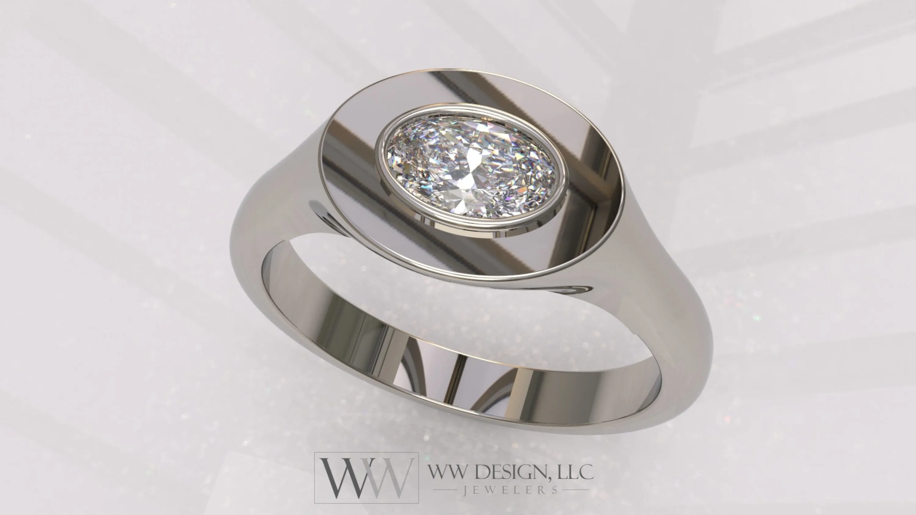 0.33 ctw East-West Sideways Oval Signet Diamond Ring - 14k, 18k (Yellow, White, Rose) Platinum