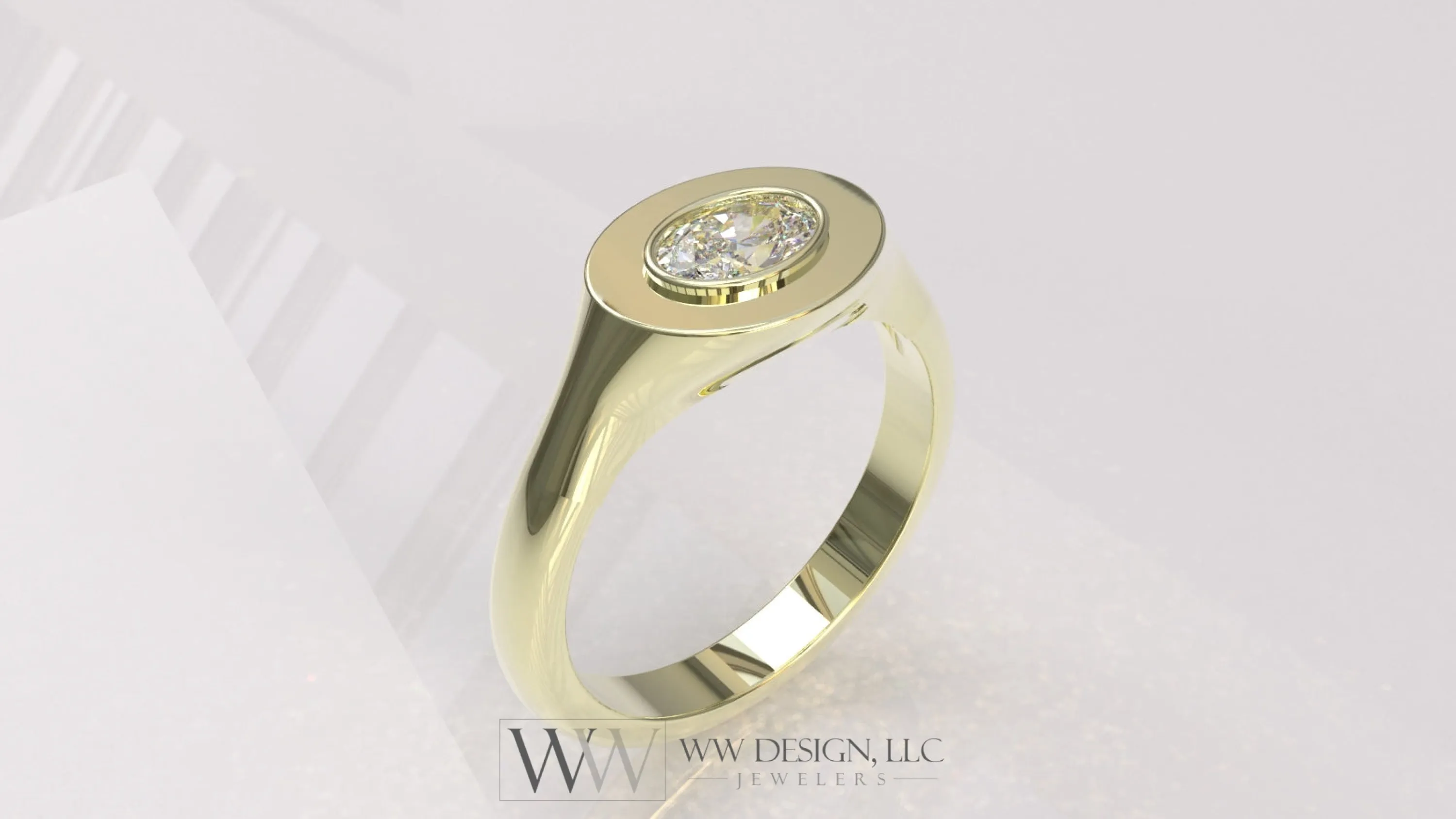 0.33 ctw East-West Sideways Oval Signet Diamond Ring - 14k, 18k (Yellow, White, Rose) Platinum