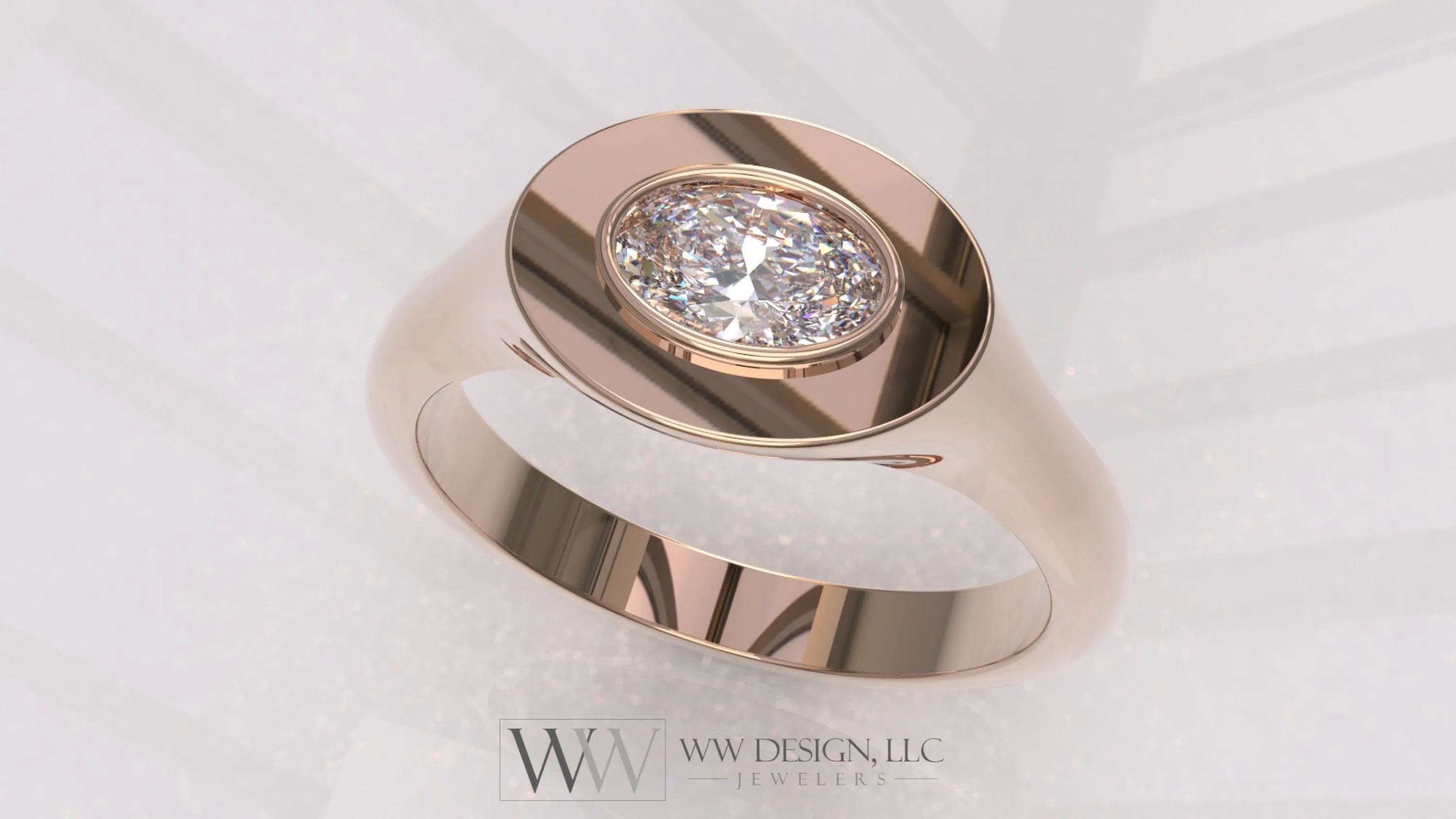 0.33 ctw East-West Sideways Oval Signet Diamond Ring - 14k, 18k (Yellow, White, Rose) Platinum