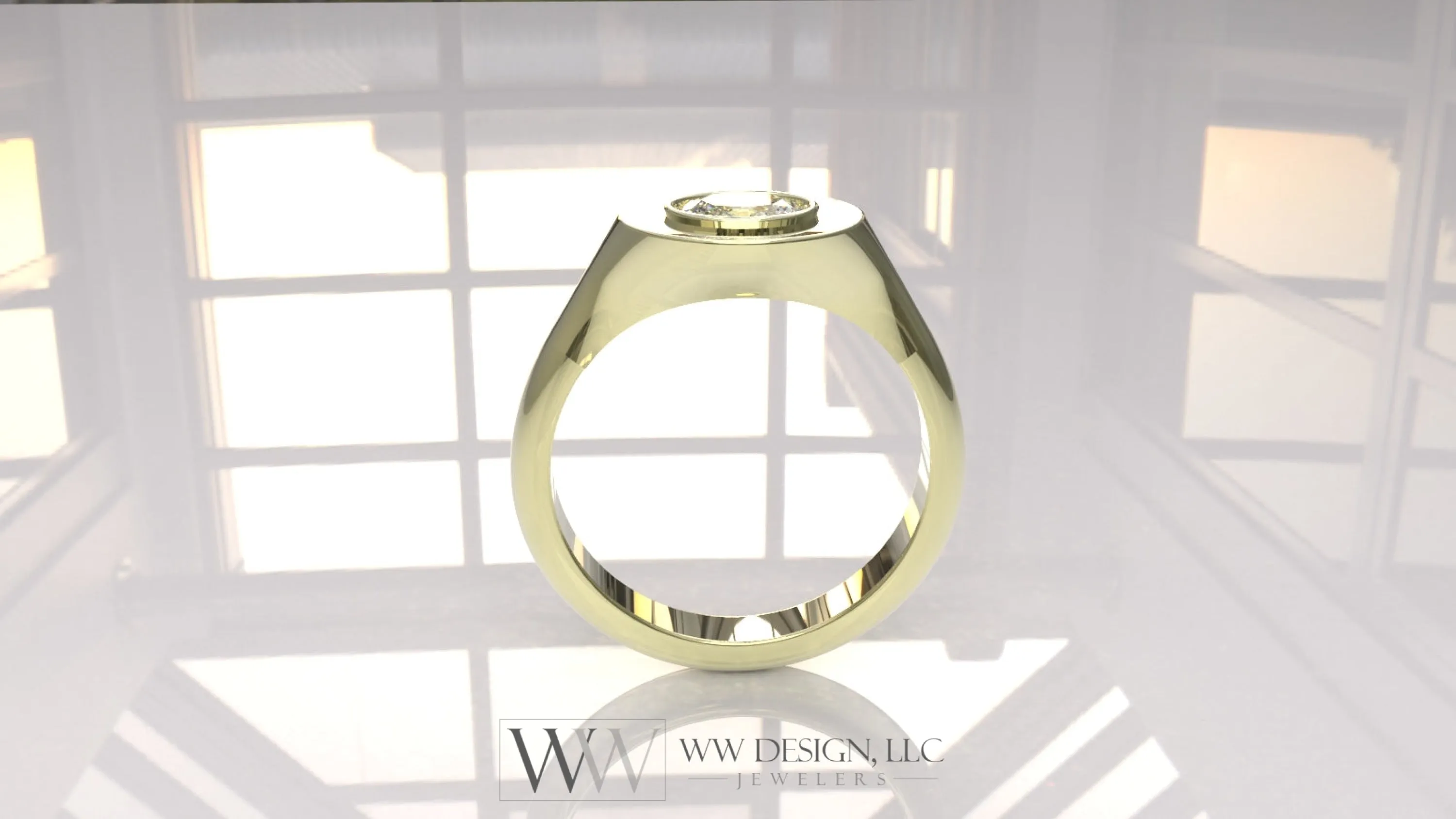 0.33 ctw East-West Sideways Oval Signet Diamond Ring - 14k, 18k (Yellow, White, Rose) Platinum