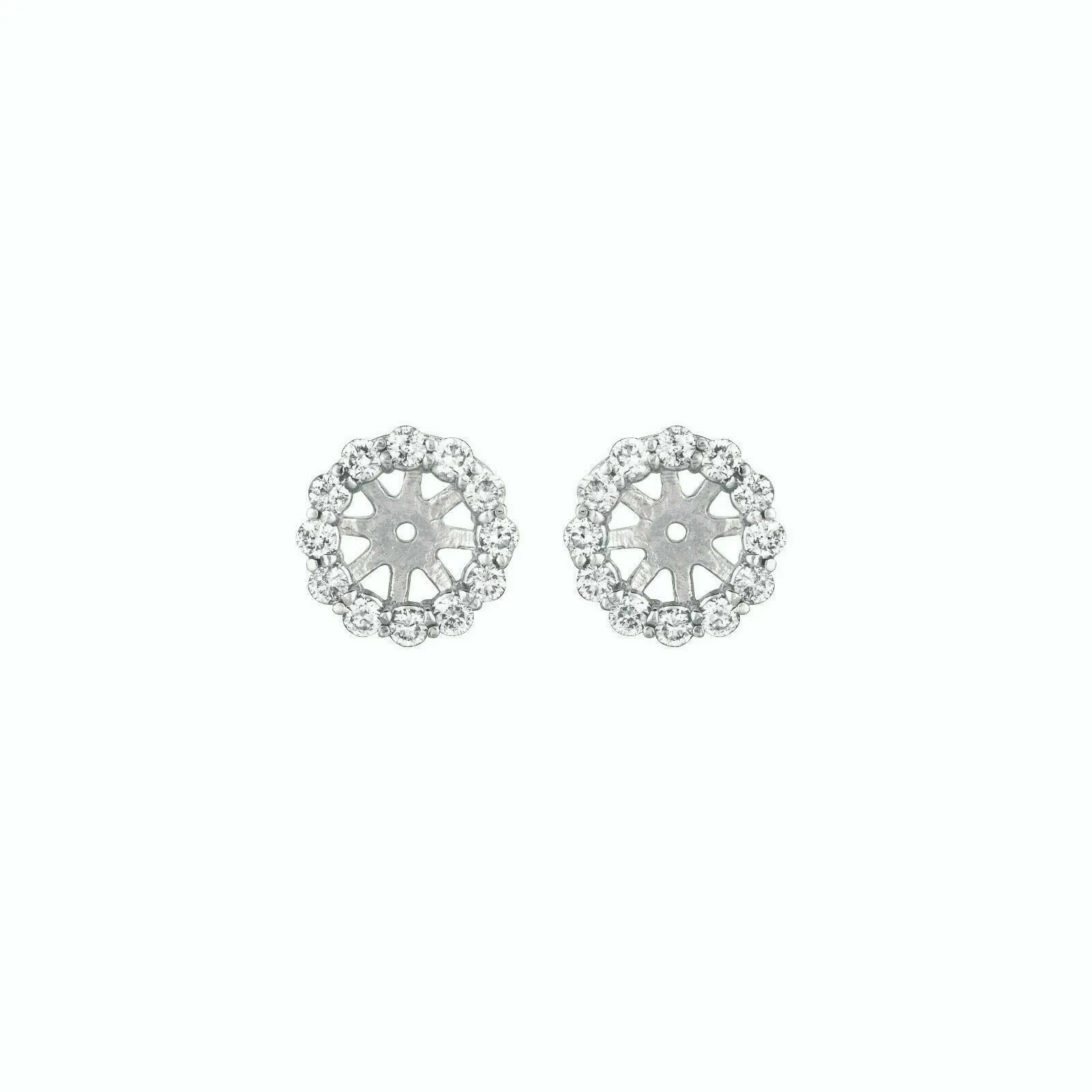 0.58 Ct 2 pointers Natural Diamond Jacket Earrings 14K White Gold center 7 MM