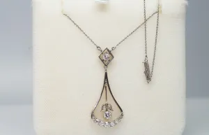 0.85CTW ART NOUVEAU OLD CUT DIAMOND AND PLATINUM LAVALIER NECKLACE