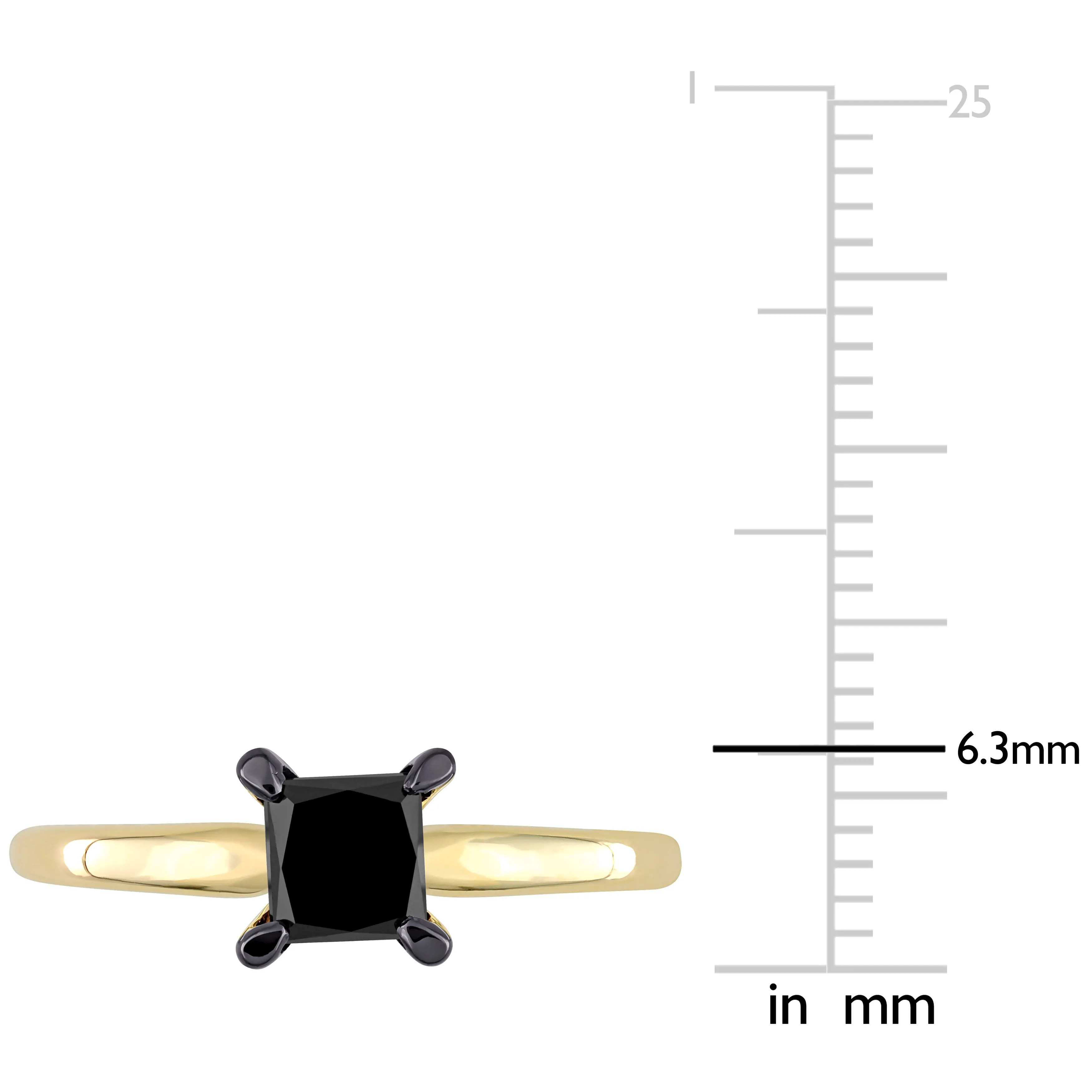 1 CT Black Princess Diamond Rhodium Plated Engagement Ring