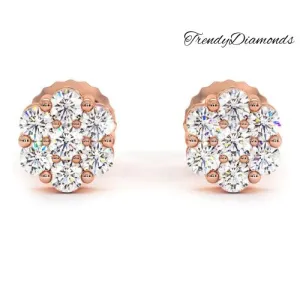1.00ctw Diamonds Cluster Stud Earrings 14k Rose Gold
