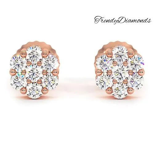 1.00ctw Diamonds Cluster Stud Earrings 14k Rose Gold