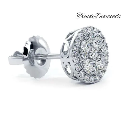 1.00ctw Diamonds Cluster Stud Earrings 14k White Gold