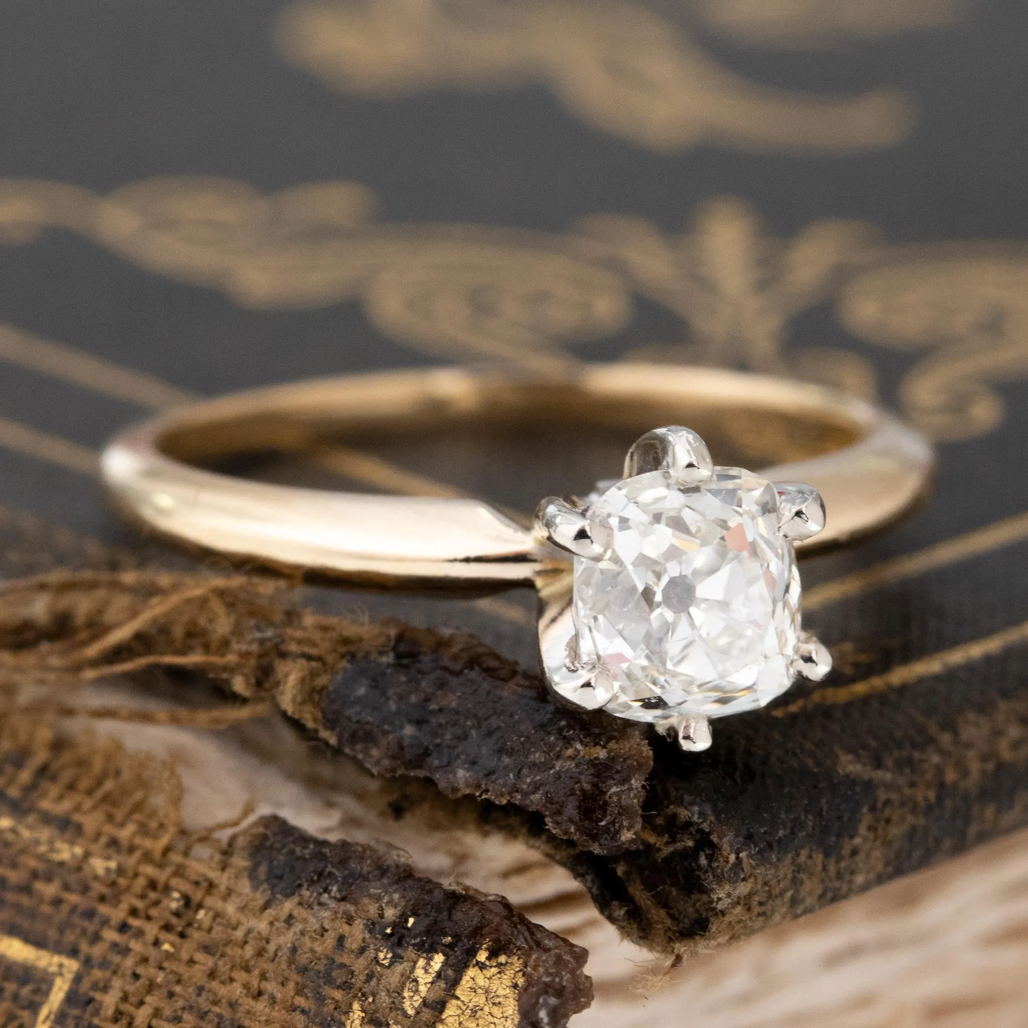 1.02ct Vintage Old Mine Cut Diamond Solitaire, GIA J SI1