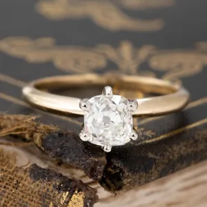 1.02ct Vintage Old Mine Cut Diamond Solitaire, GIA J SI1