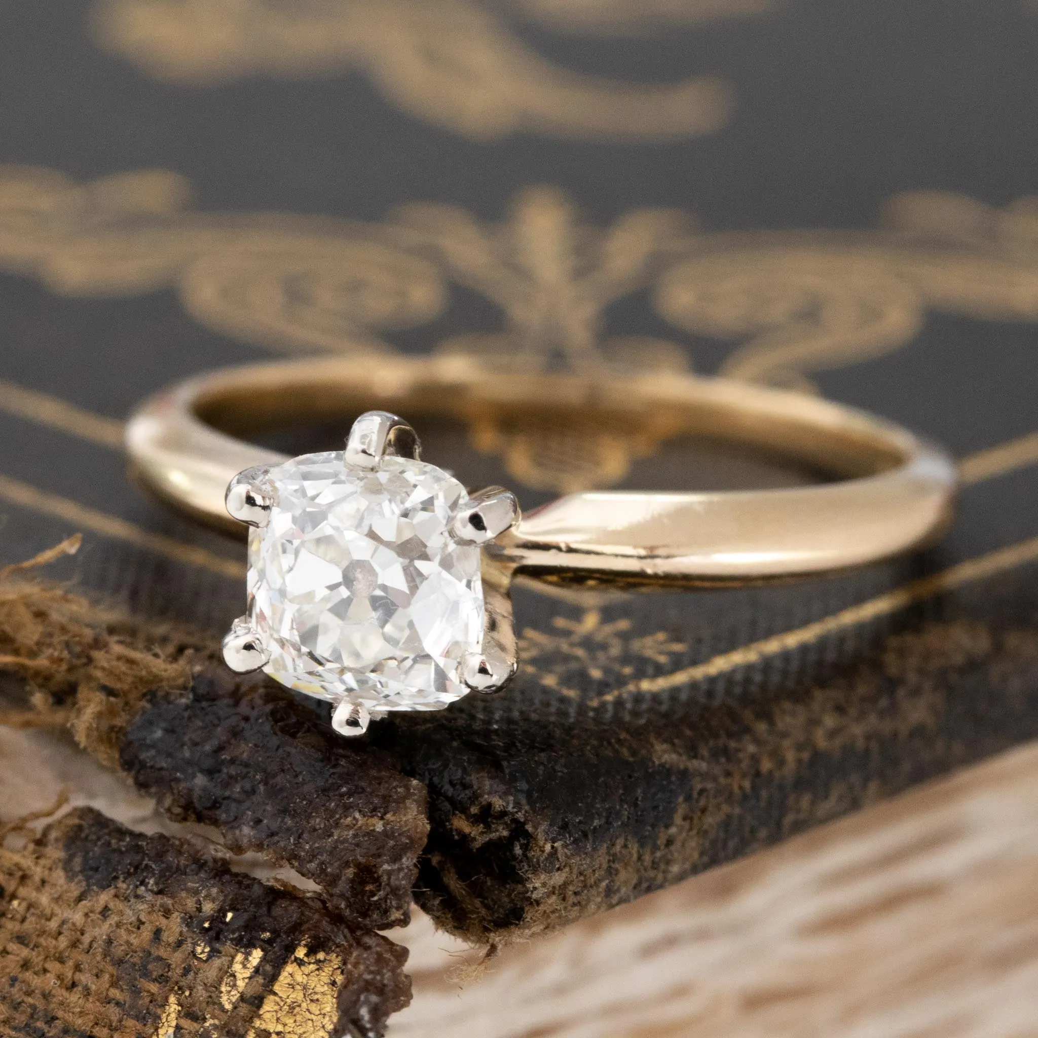 1.02ct Vintage Old Mine Cut Diamond Solitaire, GIA J SI1