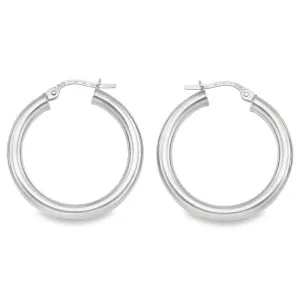 10K, 14K White Gold 3mm Tube High Polish Hoop Earrings
