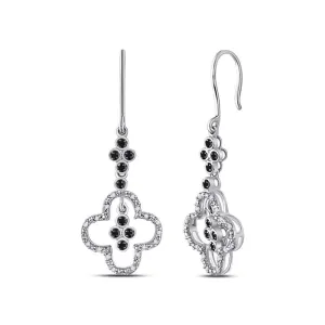 10k White Gold Black Color Enhanced Diamond Cluster Wire Dangle Ear-wire Earrings 1/8 Cttw