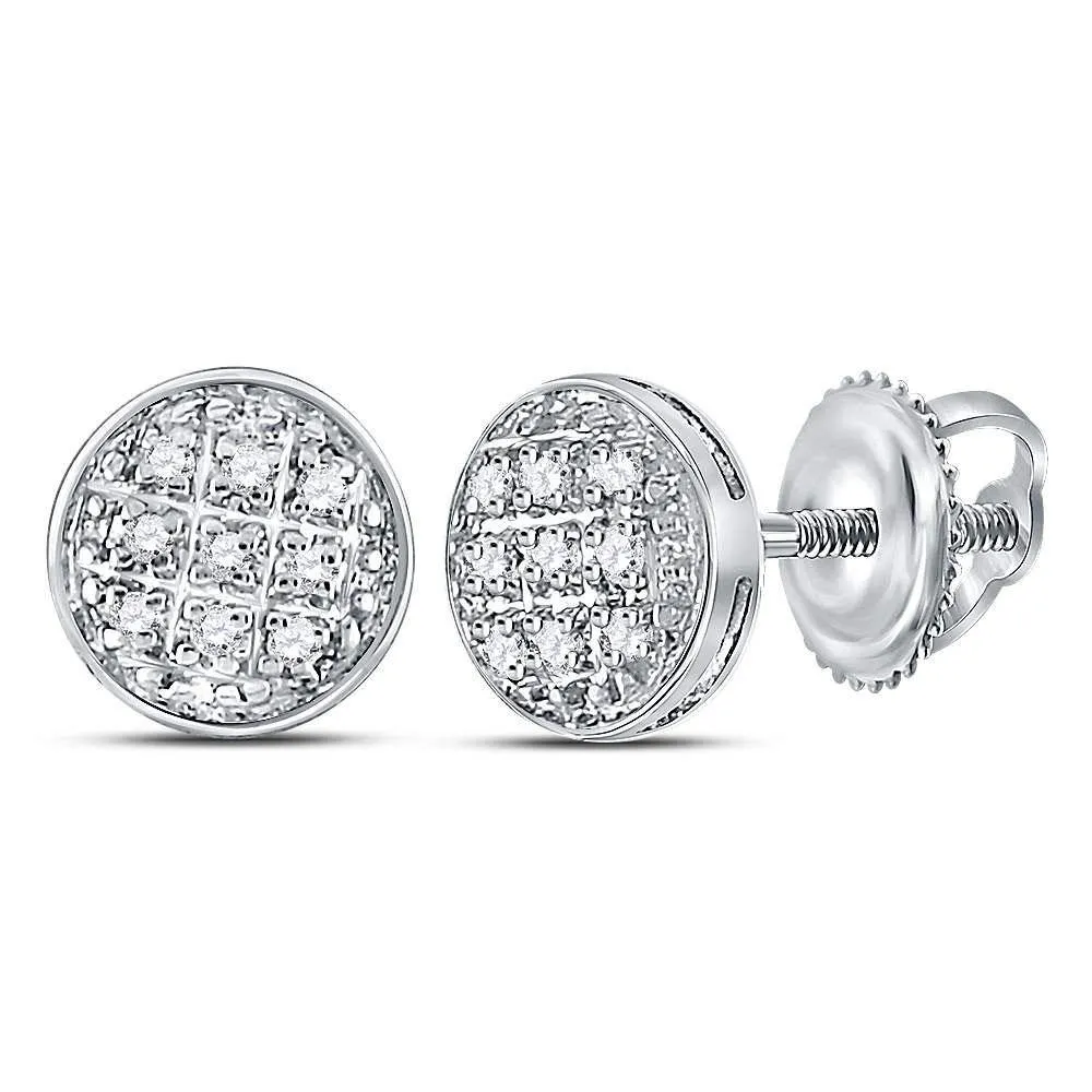 10K White Gold Mens Round Diamond Circle Cluster Earrings 1/20 Cttw