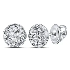 10K White Gold Mens Round Diamond Circle Cluster Earrings 1/20 Cttw