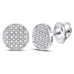 10K White Gold Mens Round Diamond Circle Cluster Earrings 1/6 Cttw