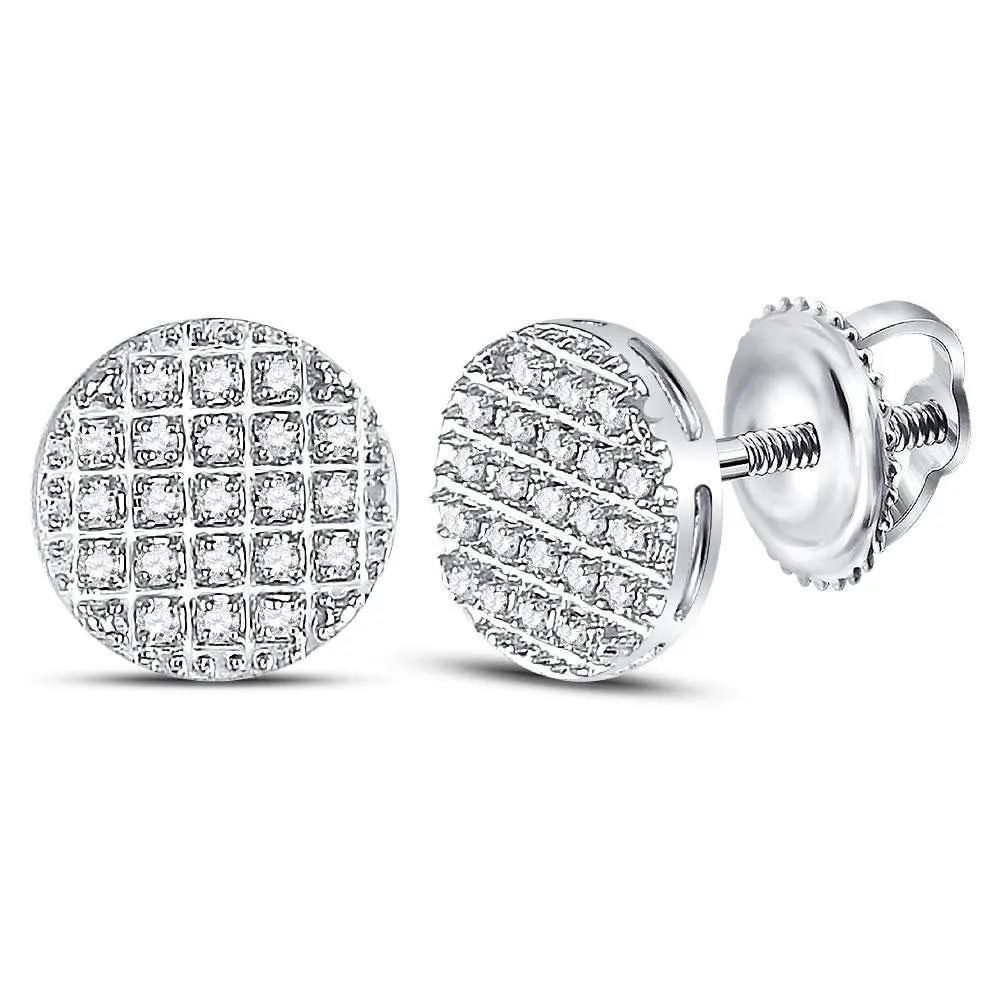 10K White Gold Mens Round Diamond Circle Cluster Earrings 1/6 Cttw