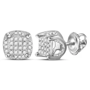 10K White Gold Mens Round Diamond Cluster Stud Earrings 1/5 Cttw