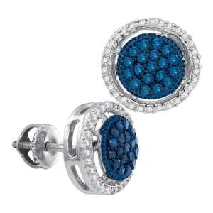 10K White Gold Round Blue Color Enhanced Diamond Cluster Earrings 3/8 Cttw