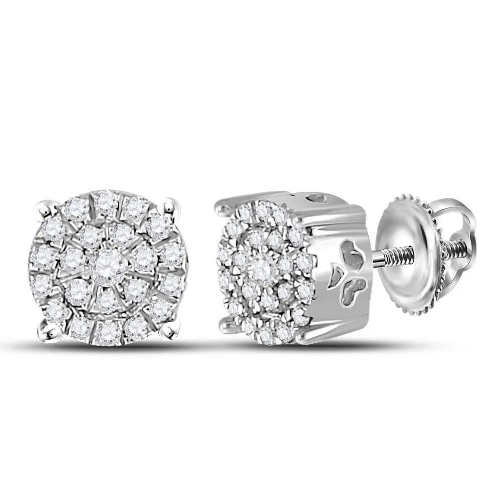 10K White Gold Round Diamond Cindys Dream Cluster Earrings 1/8 Cttw