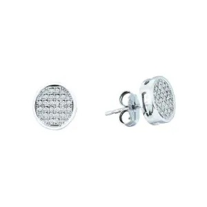 10K White Gold Round Diamond Circle Cluster Earrings 1/10 Cttw