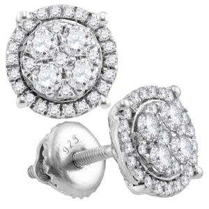 10K White Gold Round Diamond Circle Cluster Earrings 1/2 Cttw