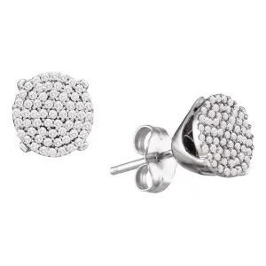 10K White Gold Round Diamond Circle Cluster Stud Earrings 1/3 Cttw