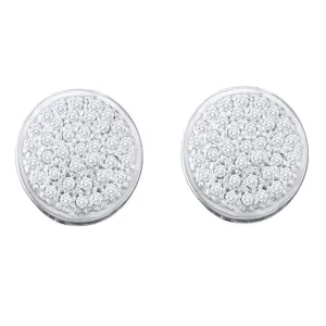 10K White Gold Round Diamond Circle Cluster Stud Earrings 1/5 Cttw