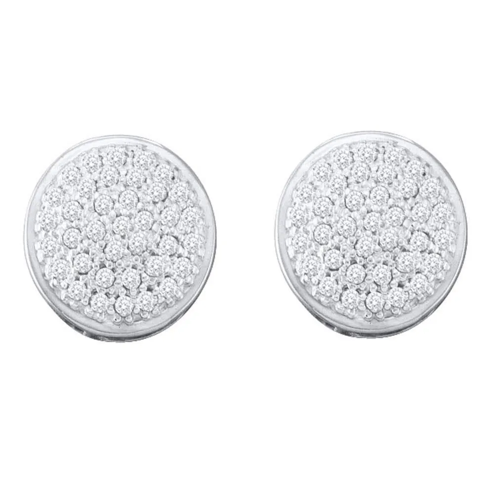 10K White Gold Round Diamond Circle Cluster Stud Earrings 1/5 Cttw