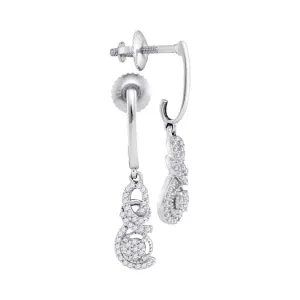 10K White Gold Round Diamond Cluster Dangle Screwback Earrings 1/5 Cttw
