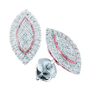 10K White Gold Round Diamond Cluster Oval Rose-tone Stud Earrings 1/5 Cttw