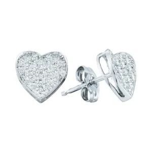 10K White Gold Round Diamond Concave Heart Cluster Stud Earrings 1/5 Cttw