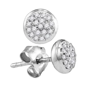 10K White Gold Round Diamond Concentric Cluster Screwback Earrings 1/10 Cttw