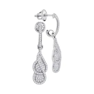 10K White Gold Round Diamond Dangle Cluster Screwback Earrings 3/8 Cttw