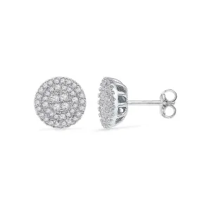 10K White Gold Round Diamond Flower Cluster Earrings 1/2 Cttw