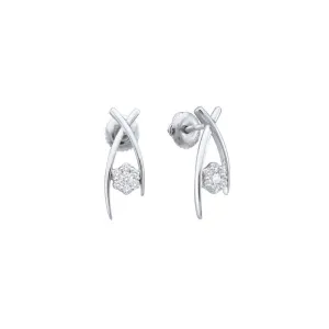 10K White Gold Round Diamond Flower Cluster Screwback Earrings 1/4 Cttw