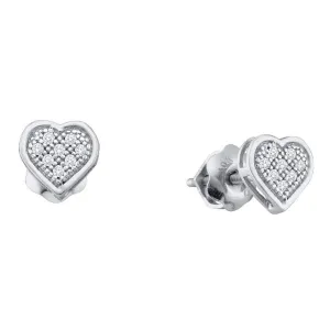 10K White Gold Round Diamond Heart Cluster Earrings 1/5 Cttw