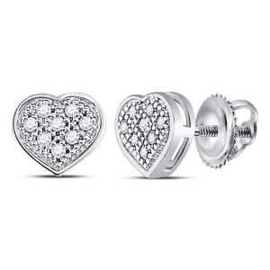 10K White Gold Round Diamond Heart Cluster Screwback Earrings 1/20 Cttw