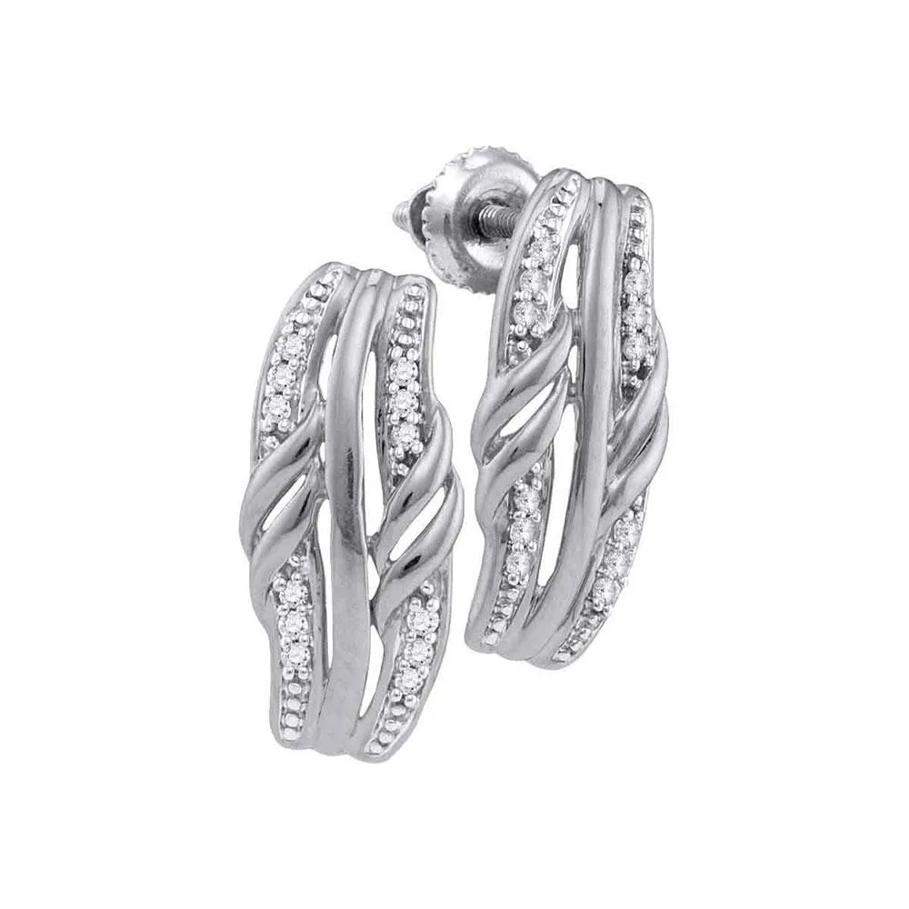 10K White Gold Round Diamond Rectangle Cluster Stud Earrings 1/12 Cttw