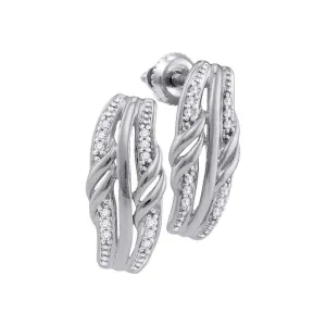 10K White Gold Round Diamond Rectangle Cluster Stud Earrings 1/12 Cttw