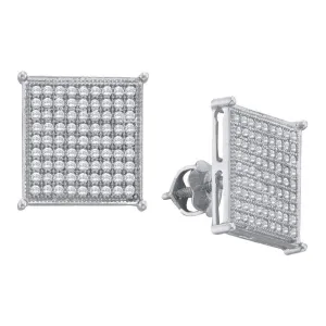 10K White Gold Round Diamond Square Cluster Screwback Earrings 1/2 Cttw