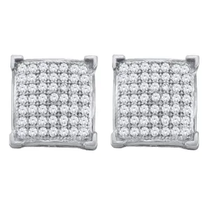 10K White Gold Round Diamond Square Cluster Screwback Earrings 1/3 Cttw