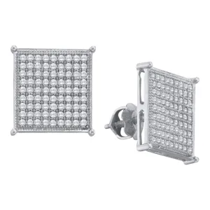 10K White Gold Round Diamond Square Cluster Stud Earrings 3/8 Cttw