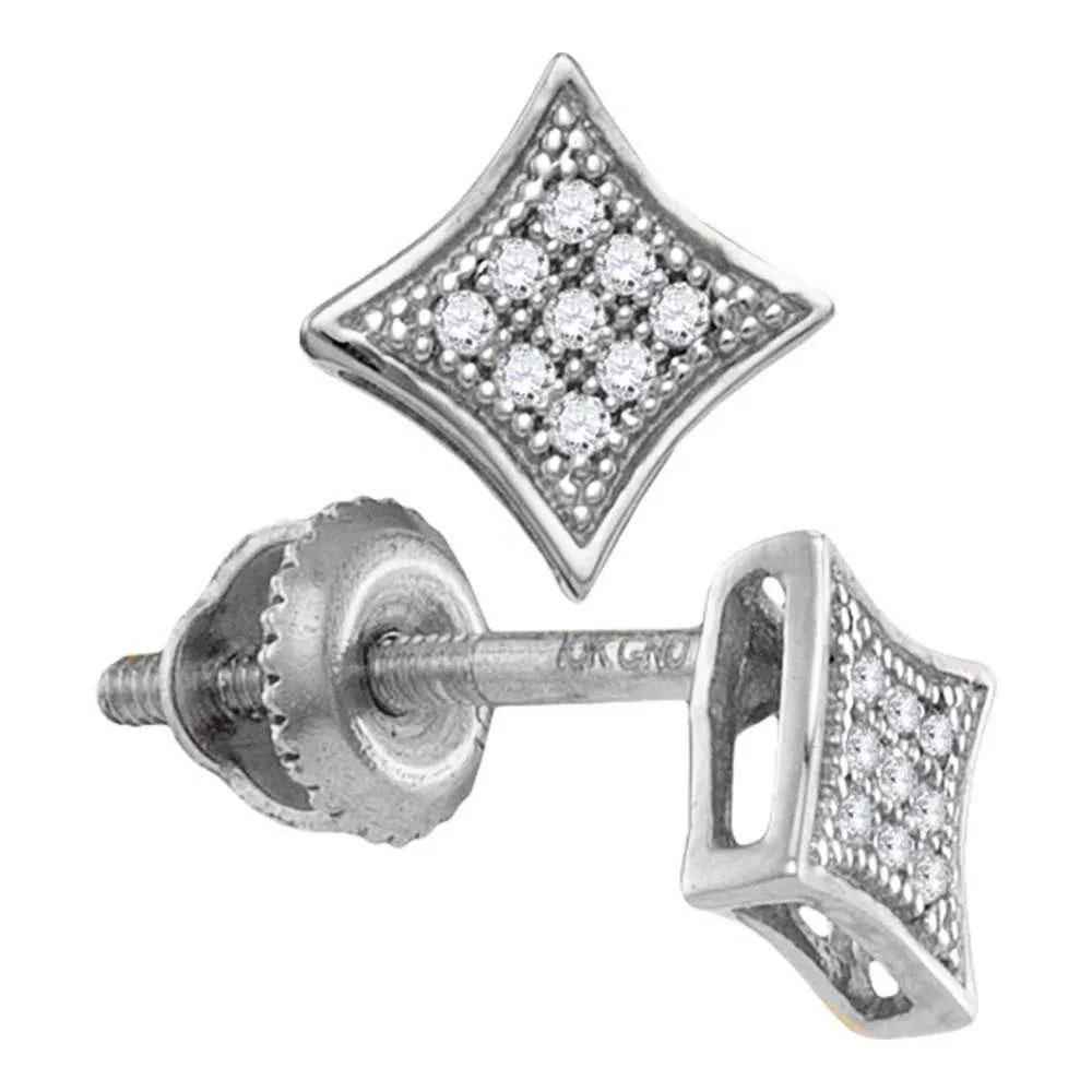10K White Gold Round Diamond Square Kite Cluster Screwback Earrings 1/20 Cttw
