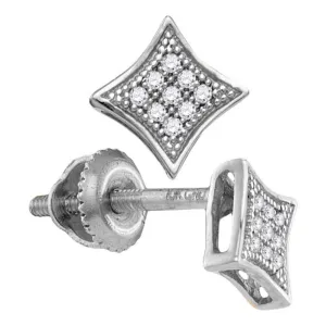 10K White Gold Round Diamond Square Kite Cluster Screwback Earrings 1/20 Cttw