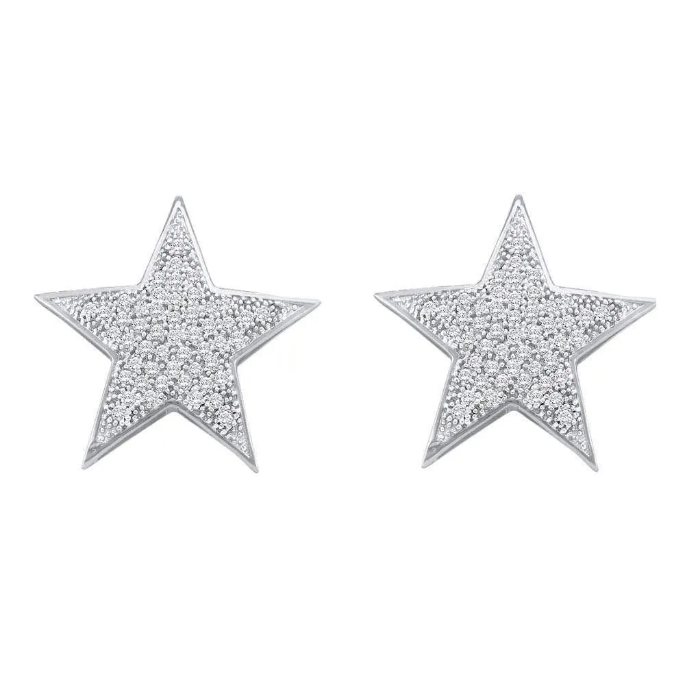 10K White Gold Round Diamond Star Cluster Stud Earrings 1/4 Cttw