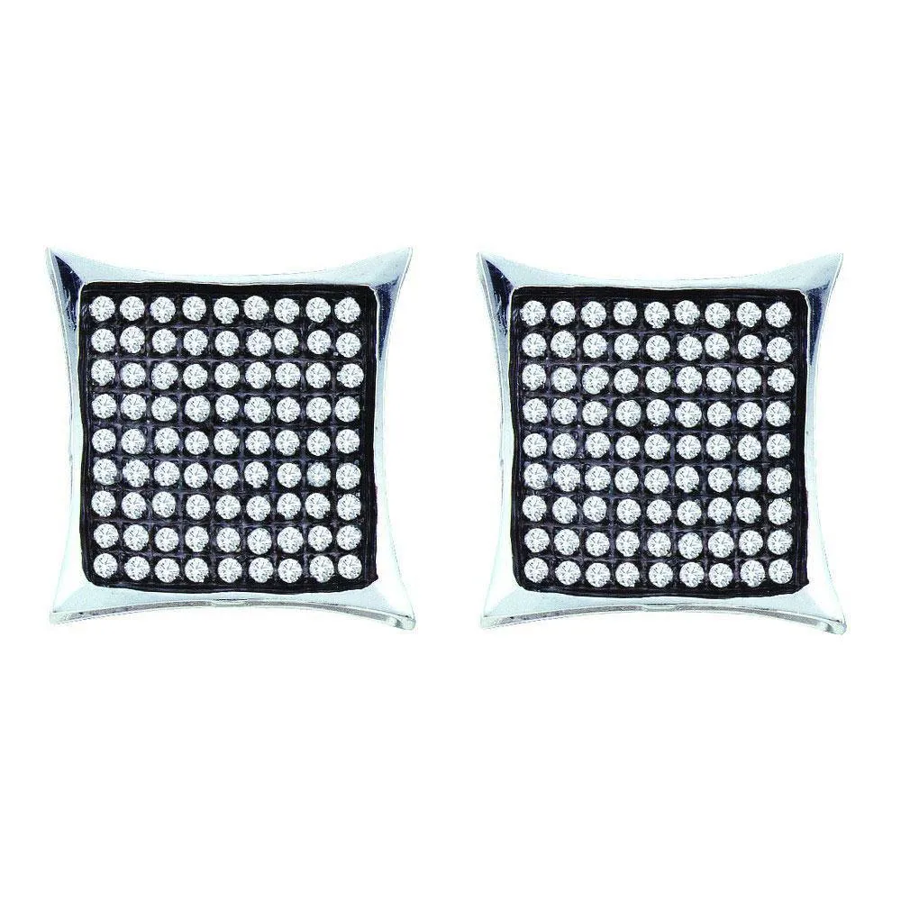 10K White Gold Round Pave-set Diamond Square Kite Cluster Earrings 1/2 Cttw