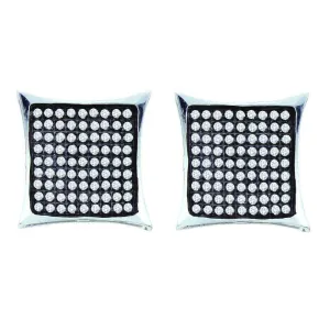 10K White Gold Round Pave-set Diamond Square Kite Cluster Earrings 1/2 Cttw