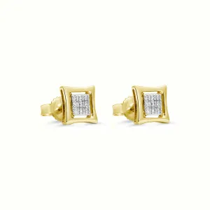 10K Yellow Gold (0.10ct) Diamond Pavee Square Earrings
